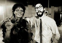 Michael Jackson vestido de zombie en la grabación del videoclip de Thriller.